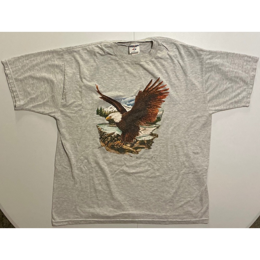 VTG 90s Bald Eagle Patriotic July 4 T-Shirt XL Gray Nature Bird Outdoors